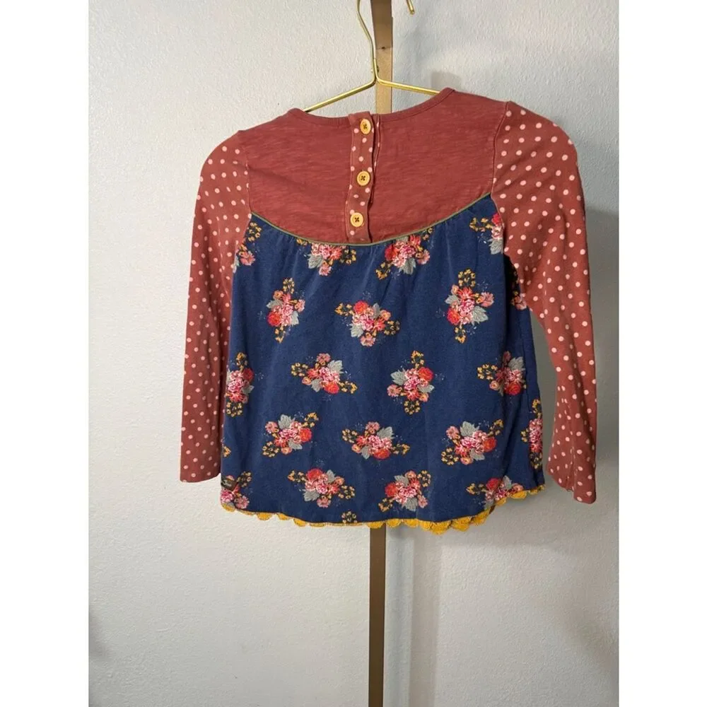 Matilda Jane- Girls Navy Floral & Rust Long-Sleeve Peplum Top-Size 8